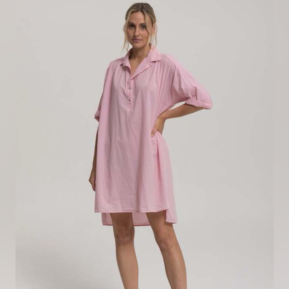 Cali Dreaming Zuma Dress in Ballet Pink Collared Shirt Dress oversized XS